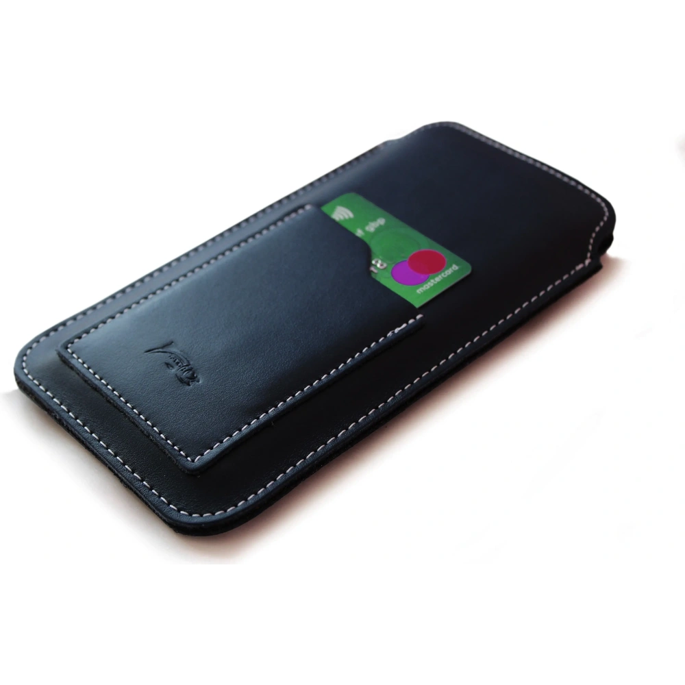 Skórzane etui uniwersalne LURESKO ASTER XXXL z oczkiem na smycz wsuwka na telefon 6.5' - 6.9' (granatowy biała nić)