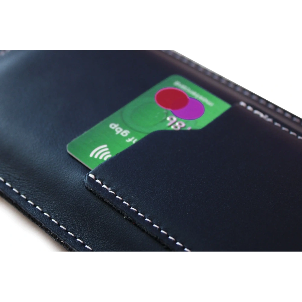 Skórzane etui uniwersalne LURESKO ASTER XXXL z oczkiem na smycz wsuwka na telefon 6.5' - 6.9' (granatowy biała nić)