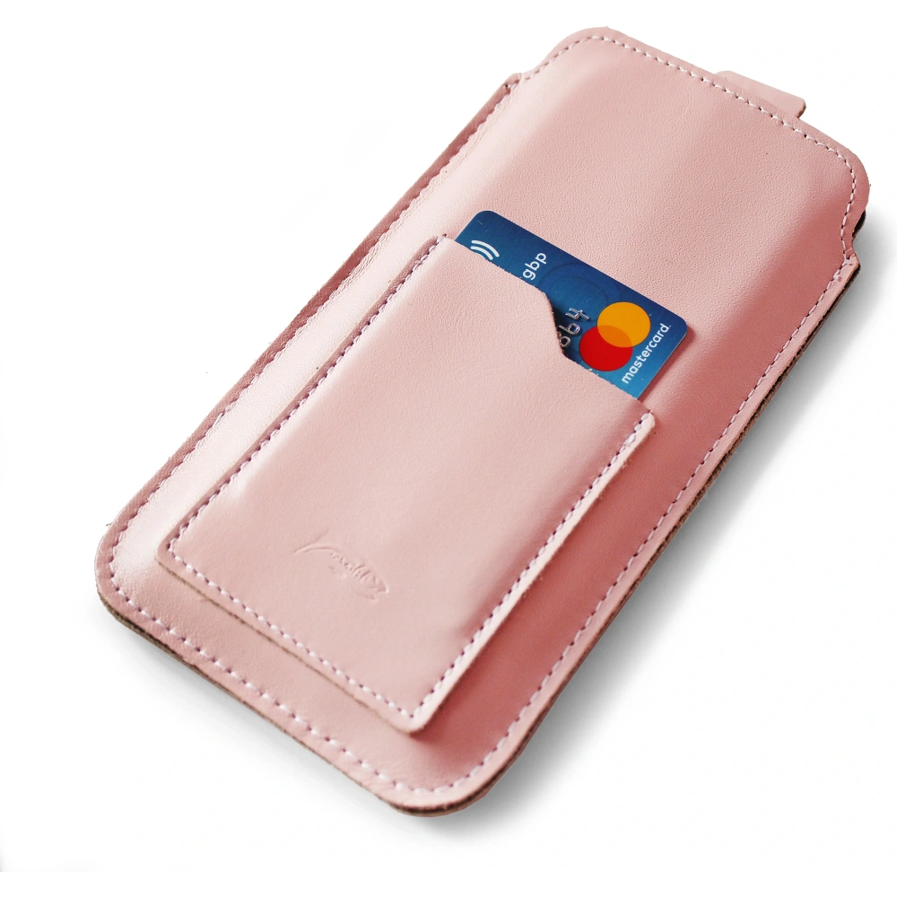 Skórzane etui uniwersalne LURESKO ASTER XXXL z oczkiem na smycz wsuwka na telefon 6.5' - 6.9' (różowy gładki biała nić)