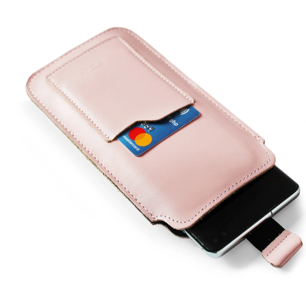 Skórzane etui uniwersalne LURESKO ASTER XXXL z oczkiem na smycz wsuwka na telefon 6.5' - 6.9' (różowy gładki biała nić)