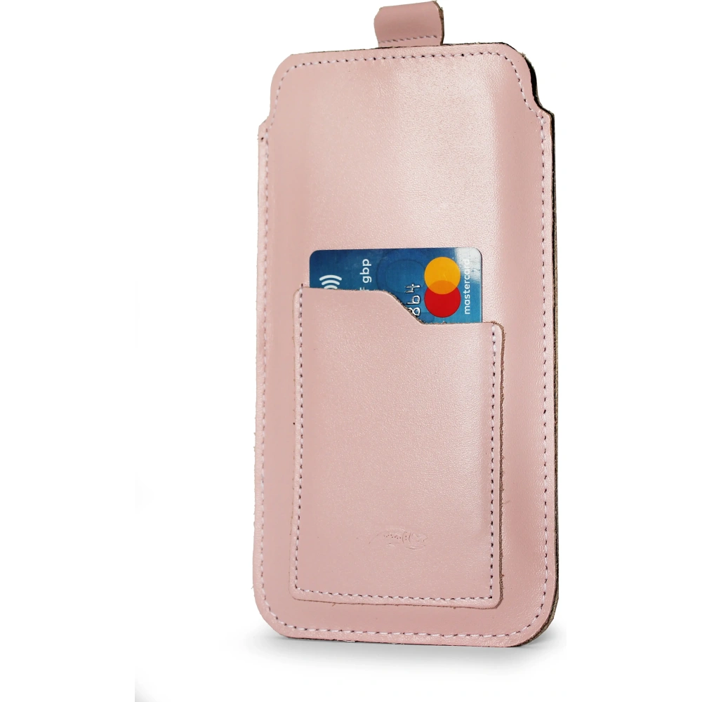 Skórzane etui uniwersalne LURESKO ASTER XXXL z oczkiem na smycz wsuwka na telefon 6.5' - 6.9' (różowy gładki biała nić)