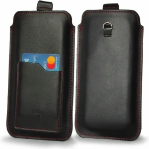 Buy LURESKO ASTER XXXL universal leather case with a loop for a strap, designed for phones 6.5' - 6.9' (smooth black with red stitching) - LUR26 - {ean13} - Home Screen Store Europe