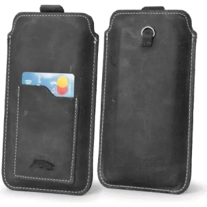 Buy LURESKO ASTER XXXL universal leather case with a loop for a strap, slip-in for phone 6.5' - 6.9' (gray vintage with white thread) - LUR27 - {ean13} - Home Screen Store Europe
