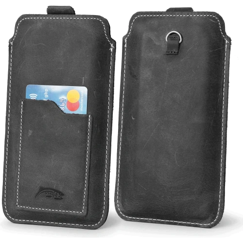 Buy LURESKO ASTER XXXL universal leather case with a loop for a strap, slip-in for phone 6.5' - 6.9' (gray vintage with white thread) - LUR27 - {ean13} - Home Screen Store Europe