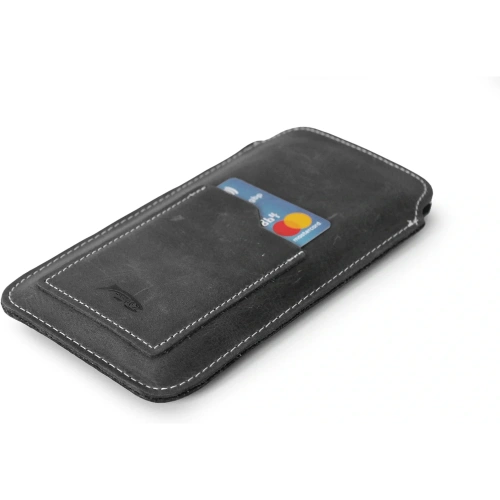 Buy LURESKO ASTER XXXL universal leather case with a loop for a strap, slip-in for phone 6.5' - 6.9' (gray vintage with white thread) - LUR27 - {ean13} - Home Screen Store Europe