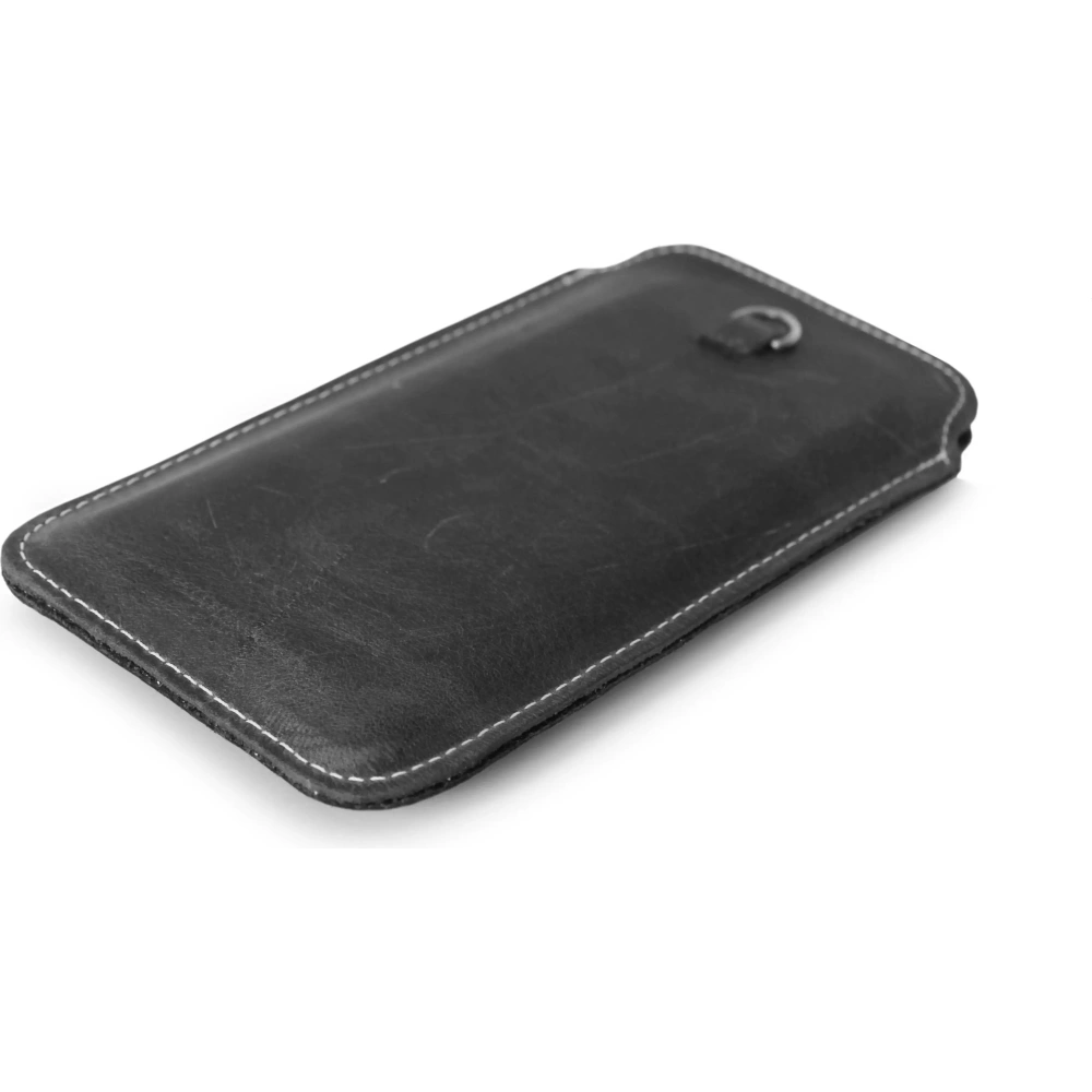 Skórzane etui uniwersalne LURESKO ASTER XXXL z oczkiem na smycz wsuwka na telefon 6.5' - 6.9' (szary vintage biała nić)