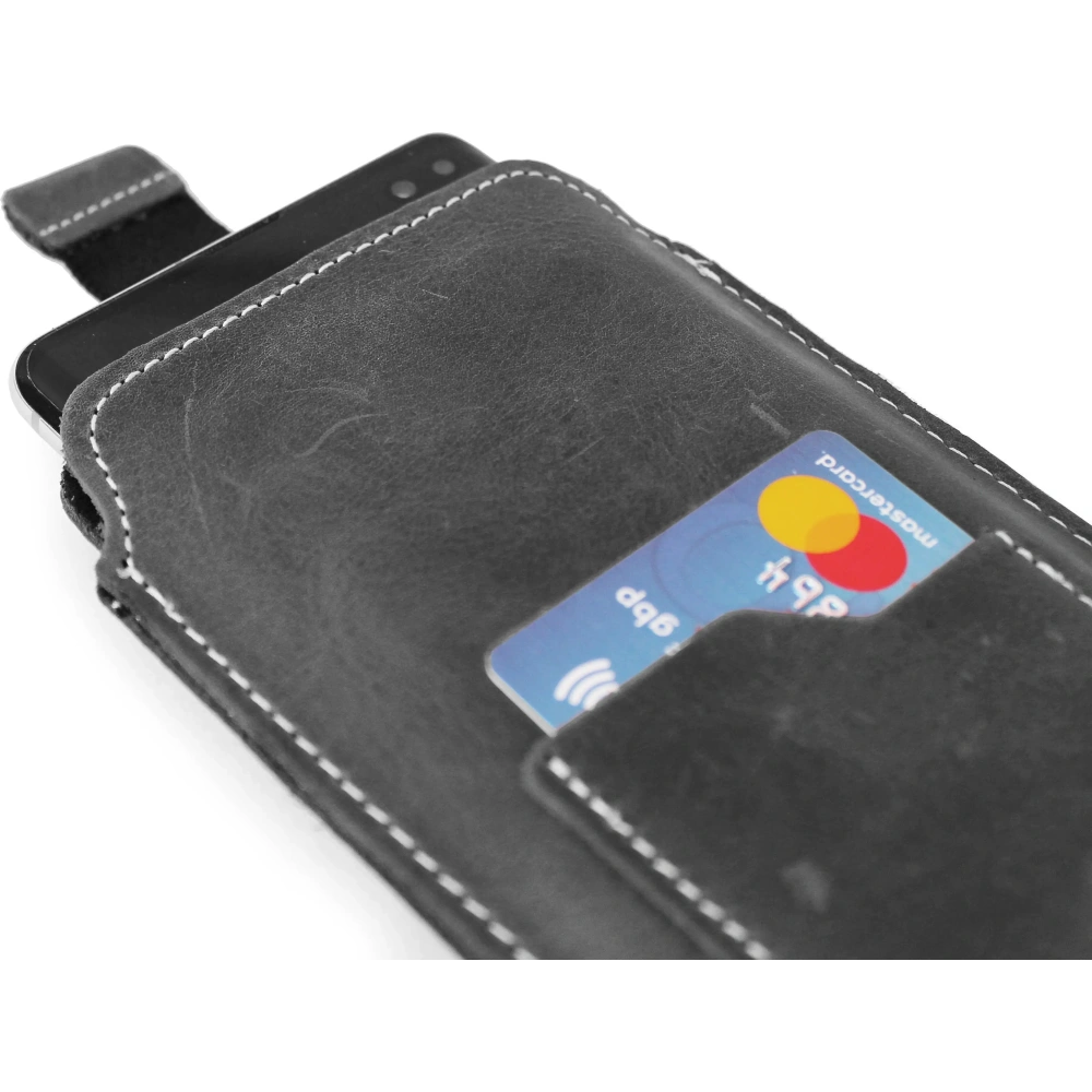 Skórzane etui uniwersalne LURESKO ASTER XXXL z oczkiem na smycz wsuwka na telefon 6.5' - 6.9' (szary vintage biała nić)