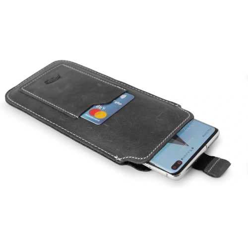 Kup LURESKO ASTER XXXL universelle Lederhülle mit Schlaufe für einen Riemen, Einschub für Telefon 6,5' - 6,9' (grau vintage mit weißem Faden) - LUR27 - {ean13} - Sklep Home Screen