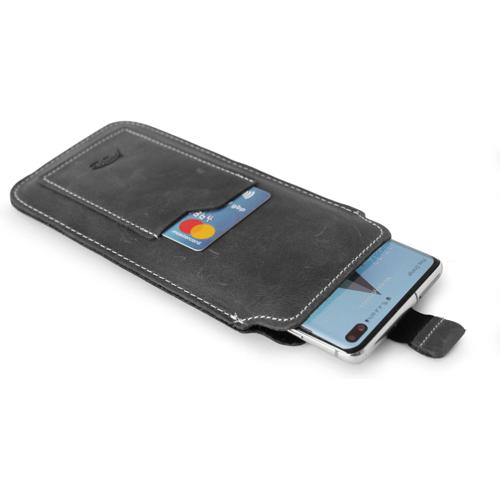 Skórzane etui uniwersalne LURESKO ASTER XXXL z oczkiem na smycz wsuwka na telefon 6.5' - 6.9' (szary vintage biała nić)