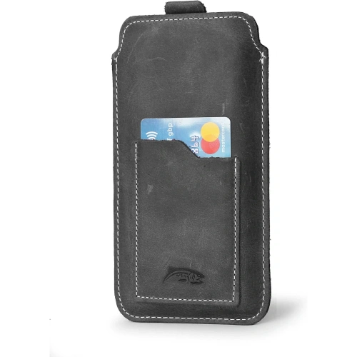 Buy LURESKO ASTER XXXL universal leather case with a loop for a strap, slip-in for phone 6.5' - 6.9' (gray vintage with white thread) - LUR27 - {ean13} - Home Screen Store Europe