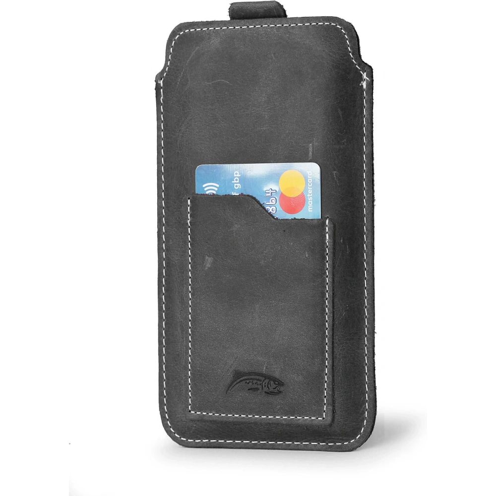 Skórzane etui uniwersalne LURESKO ASTER XXXL z oczkiem na smycz wsuwka na telefon 6.5' - 6.9' (szary vintage biała nić)