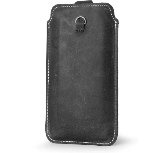 Buy LURESKO ASTER XXXL universal leather case with a loop for a strap, slip-in for phone 6.5' - 6.9' (gray vintage with white thread) - LUR27 - {ean13} - Home Screen Store Europe