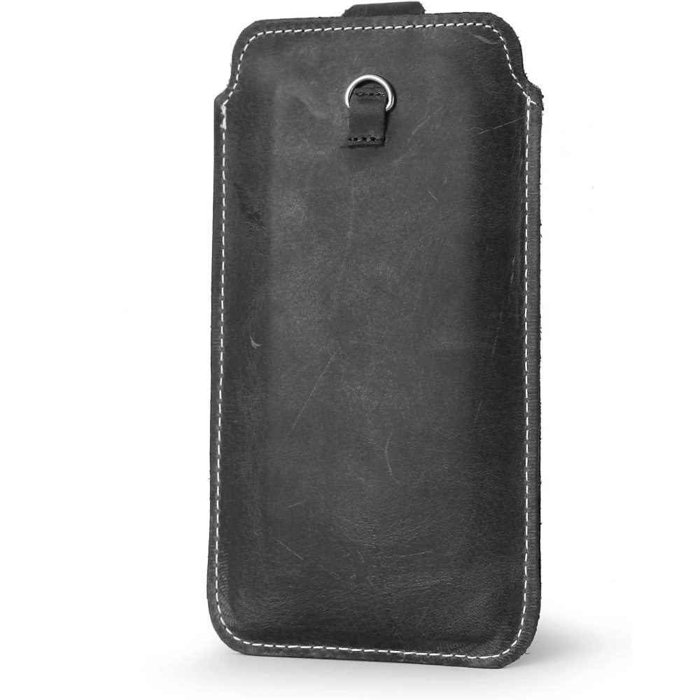 Skórzane etui uniwersalne LURESKO ASTER XXXL z oczkiem na smycz wsuwka na telefon 6.5' - 6.9' (szary vintage biała nić)
