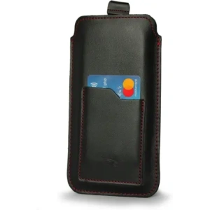 Kup LURESKO ASTER XXXL universelle Lederhülle mit einer Schlaufe für einen Gurt, entworfen für Telefone von 6,5' - 6,9' (glattes Schwarz mit roter Naht) - LUR26 - {ean13} - Sklep Home Screen