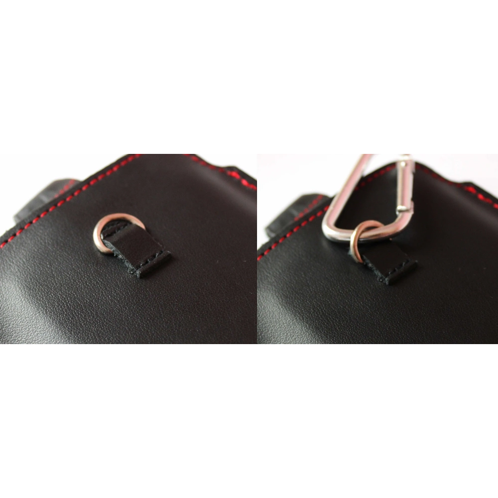 Skórzane etui uniwersalne LURESKO ASTER XXXL z oczkiem na smycz wsuwka na telefon 6.5' - 6.9' (czarny gładki czerwona nić)