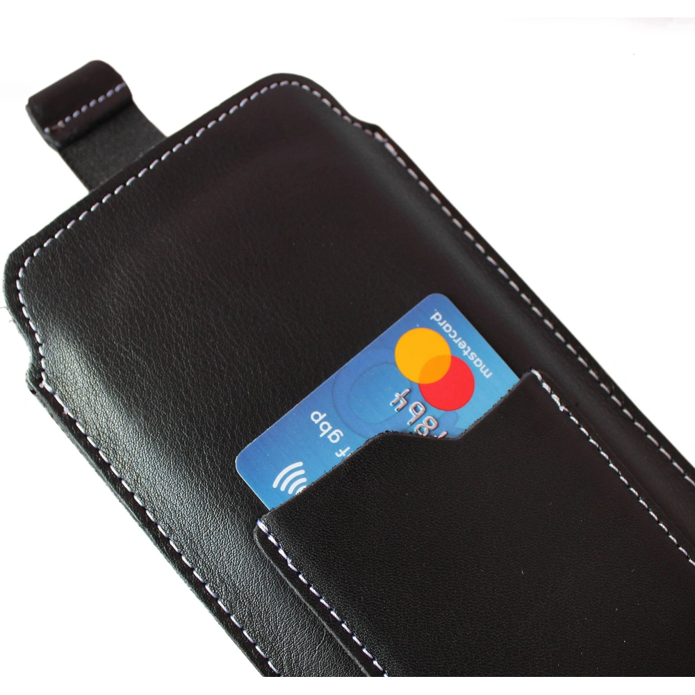 Skórzane etui uniwersalne LURESKO ASTER 4XL z oczkiem na smycz wsuwka na telefon do 7' (czarny gładki biała nić)