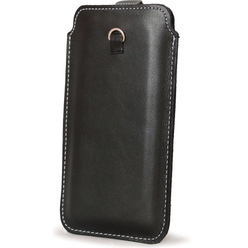 Buy LURESKO ASTER 4XL universal leather case with a loop for a strap, slide-in for a phone up to 7' (smooth black with white thread) - LUR28 - {ean13} - Home Screen Store Europe
