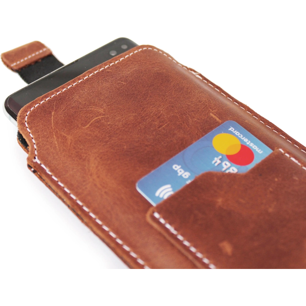 Skórzane etui uniwersalne LURESKO ASTER 4XL z oczkiem na smycz wsuwka na telefon do 7' (brąz vintage biała nić)