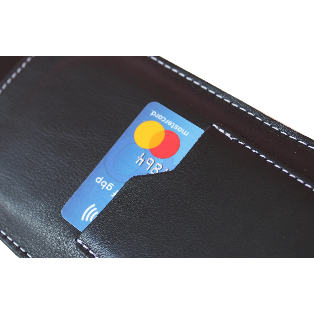 Skórzane etui uniwersalne LURESKO ASTER 4XL z oczkiem na smycz wsuwka na telefon do 7' (czarny gładki biała nić)