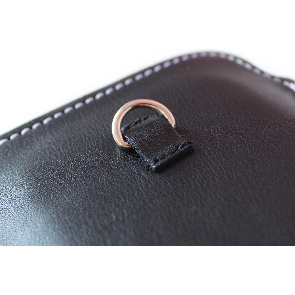 Skórzane etui uniwersalne LURESKO ASTER 4XL z oczkiem na smycz wsuwka na telefon do 7' (czarny gładki biała nić)