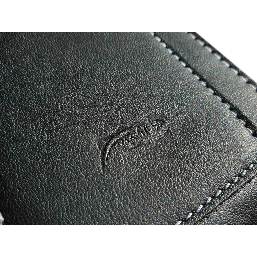 Skórzane etui uniwersalne LURESKO ASTER 4XL z oczkiem na smycz wsuwka na telefon do 7' (czarny gładki biała nić)