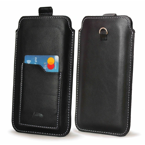 Buy LURESKO ASTER XXL universal leather case with a loop for a strap, slip-in for phones 5.8' - 6.1' (smooth black with white stitching) - LUR31 - {ean13} - Home Screen Store Europe
