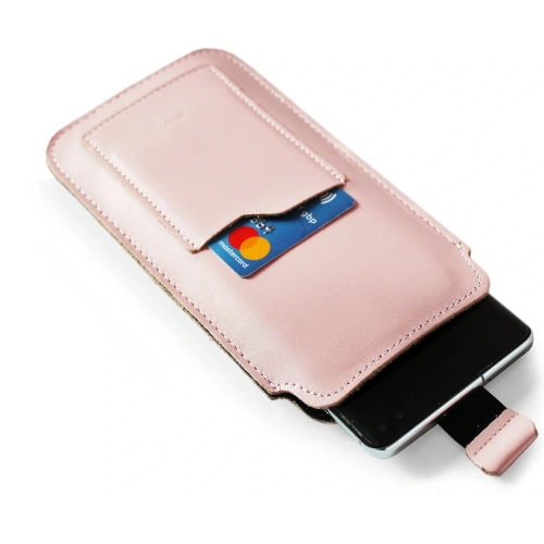 Buy LURESKO ASTER 4XL universal leather case with a loop for a strap, slip-in for a phone up to 7' (smooth pink with white thread) - LUR30 - {ean13} - Home Screen Store Europe