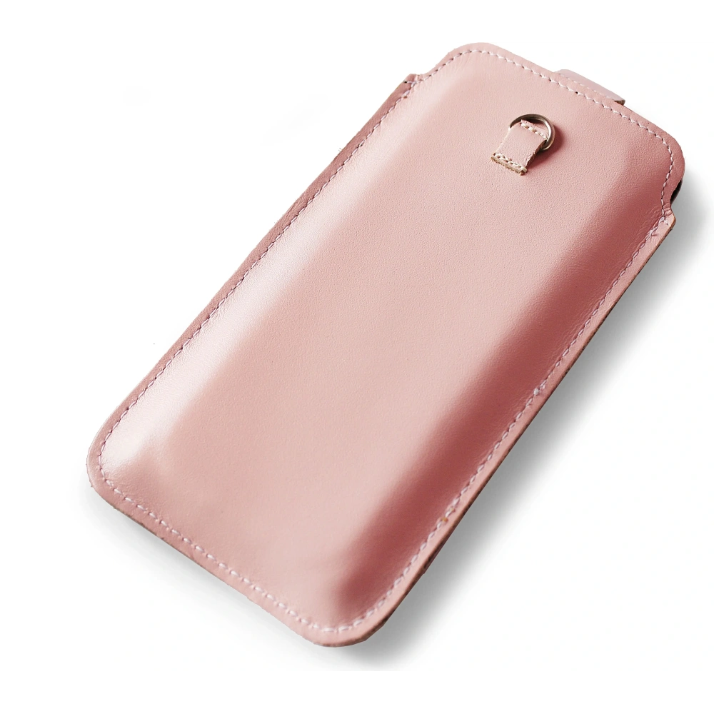 Skórzane etui uniwersalne LURESKO ASTER 4XL z oczkiem na smycz wsuwka na telefon do 7' (różowy gładki biała nić)
