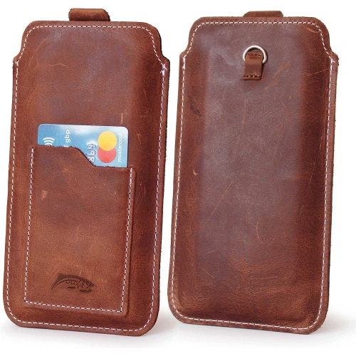 Buy LURESKO ASTER XXL universal leather case with a loop for a lanyard for 5.8' - 6.1' phone (vintage brown with white thread) - LUR32 - {ean13} - Home Screen Store Europe