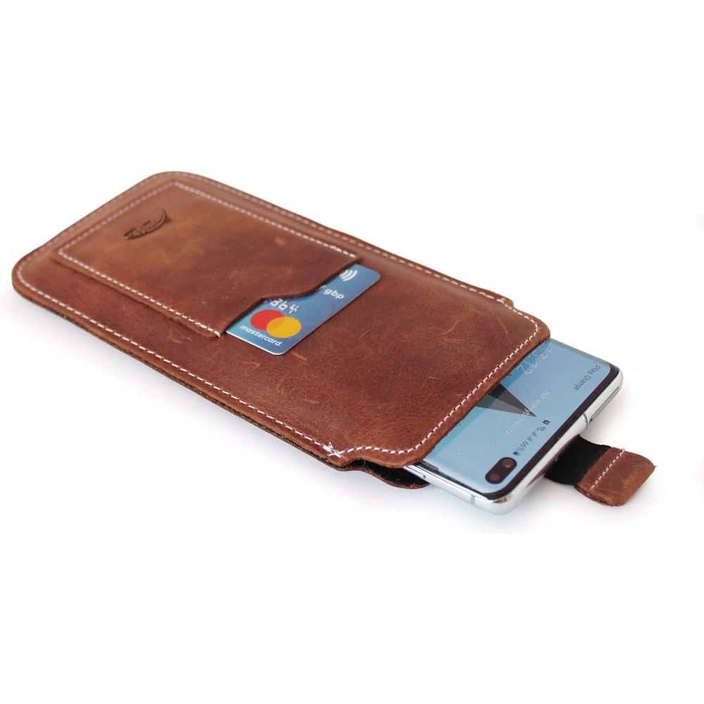 Skórzane etui uniwersalne LURESKO ASTER XXL z oczkiem na smycz wsuwka na telefon 5.8' - 6.1' (brąz vintage biała nić)