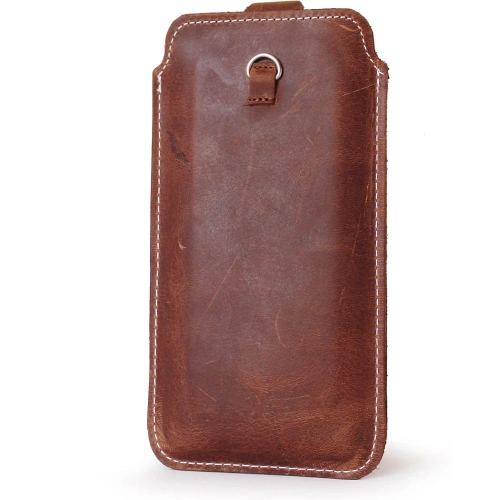 Buy LURESKO ASTER XXL universal leather case with a loop for a lanyard for 5.8' - 6.1' phone (vintage brown with white thread) - LUR32 - {ean13} - Home Screen Store Europe
