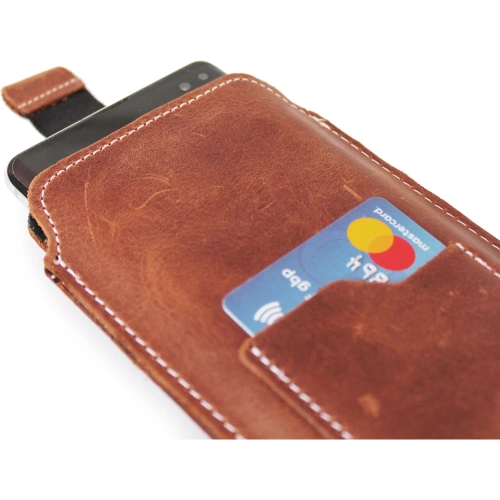 Buy LURESKO ASTER XXL universal leather case with a loop for a lanyard for 5.8' - 6.1' phone (vintage brown with white thread) - LUR32 - {ean13} - Home Screen Store Europe