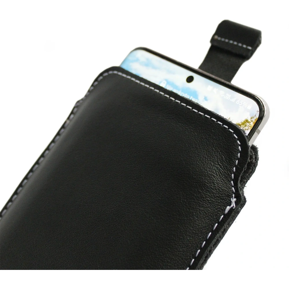 Skórzane etui wsuwane LURESKO LILLA XXL wsuwka na telefon 5.8' - 6.1' (czarny gładki biała nić)