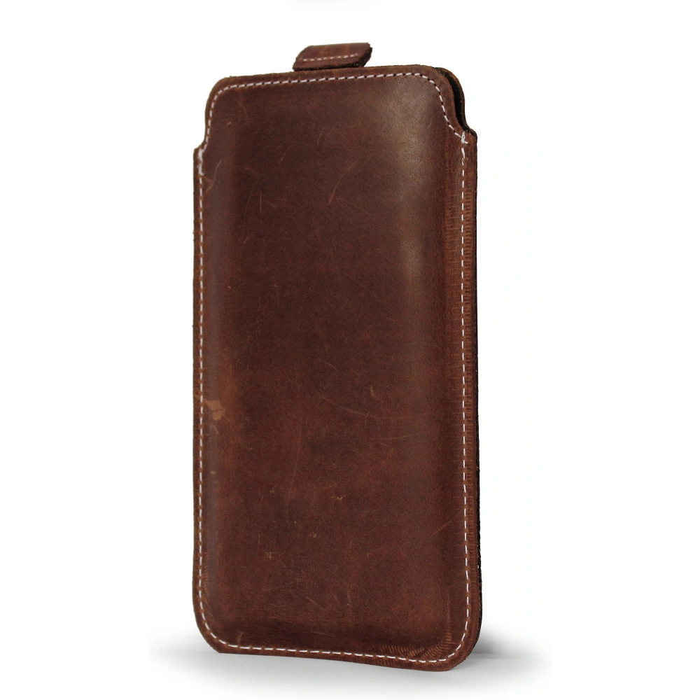 Skórzane etui wsuwane LURESKO LILLA XXXL wsuwka na telefon 6.5' - 6.9' (brąz vintage biała nić)