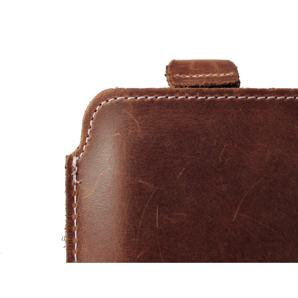 Skórzane etui wsuwane LURESKO LILLA XXXL wsuwka na telefon 6.5' - 6.9' (brąz vintage biała nić)