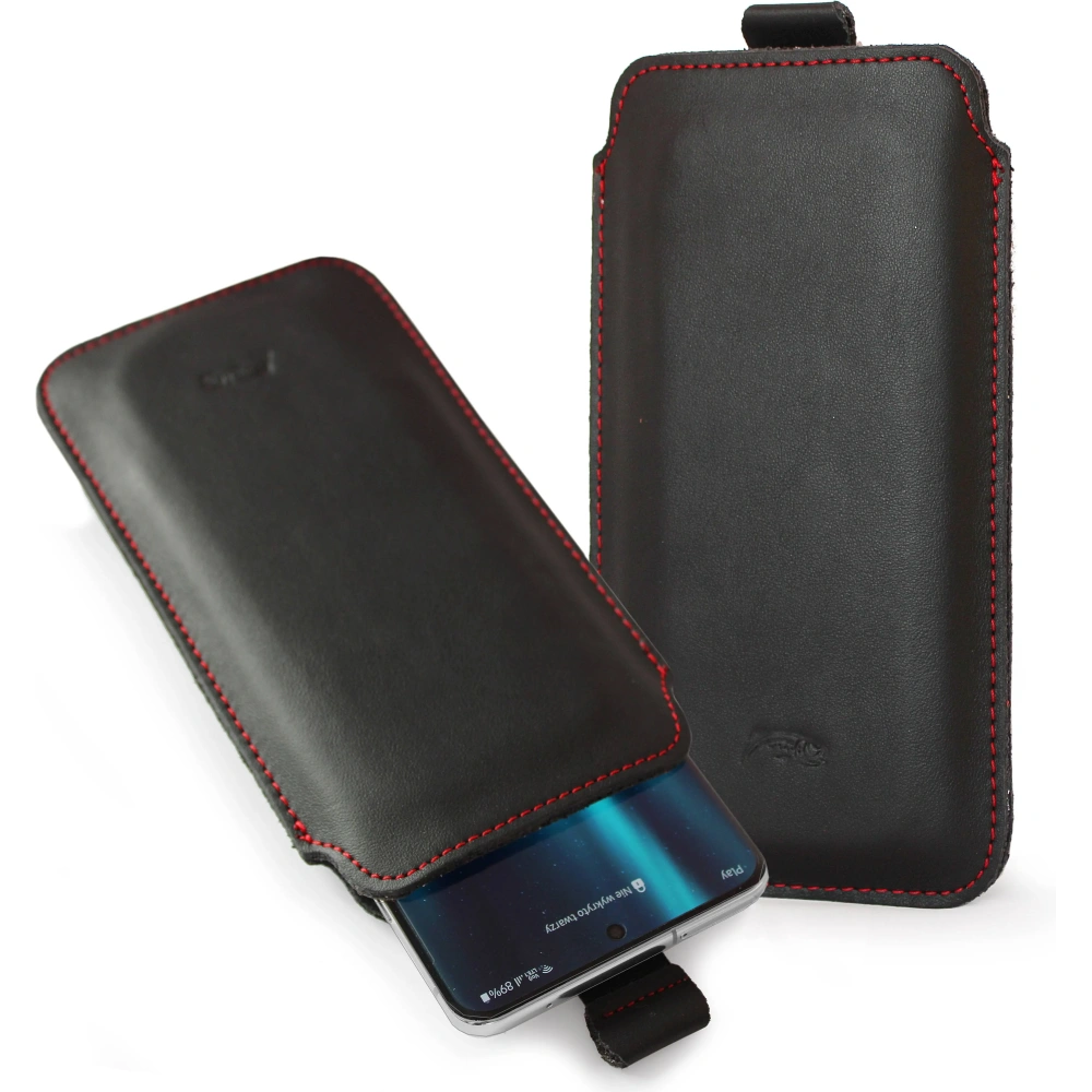 Skórzane etui wsuwane LURESKO LILLA XXXL wsuwka na telefon 6.5' - 6.9' (czarny gładki czerwona nić)