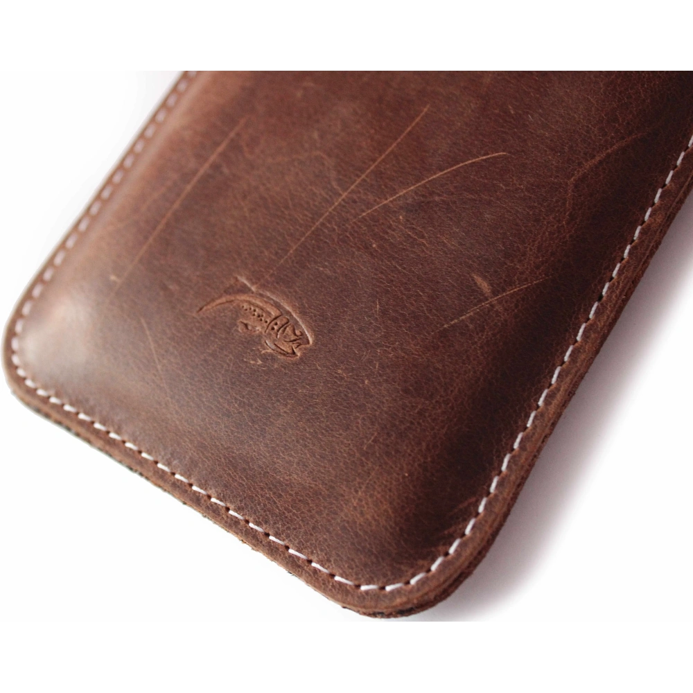 Skórzane etui wsuwane LURESKO LILLA XXXL wsuwka na telefon 6.5' - 6.9' (brąz vintage biała nić)