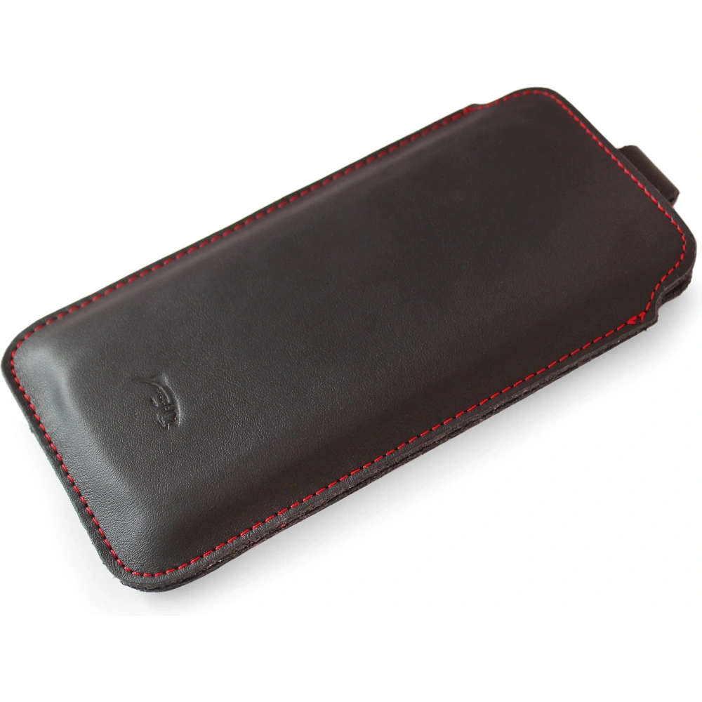 Skórzane etui wsuwane LURESKO LILLA XXXL wsuwka na telefon 6.5' - 6.9' (czarny gładki czerwona nić)