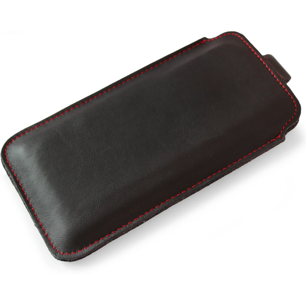 Skórzane etui wsuwane LURESKO LILLA XXXL wsuwka na telefon 6.5' - 6.9' (czarny gładki czerwona nić)
