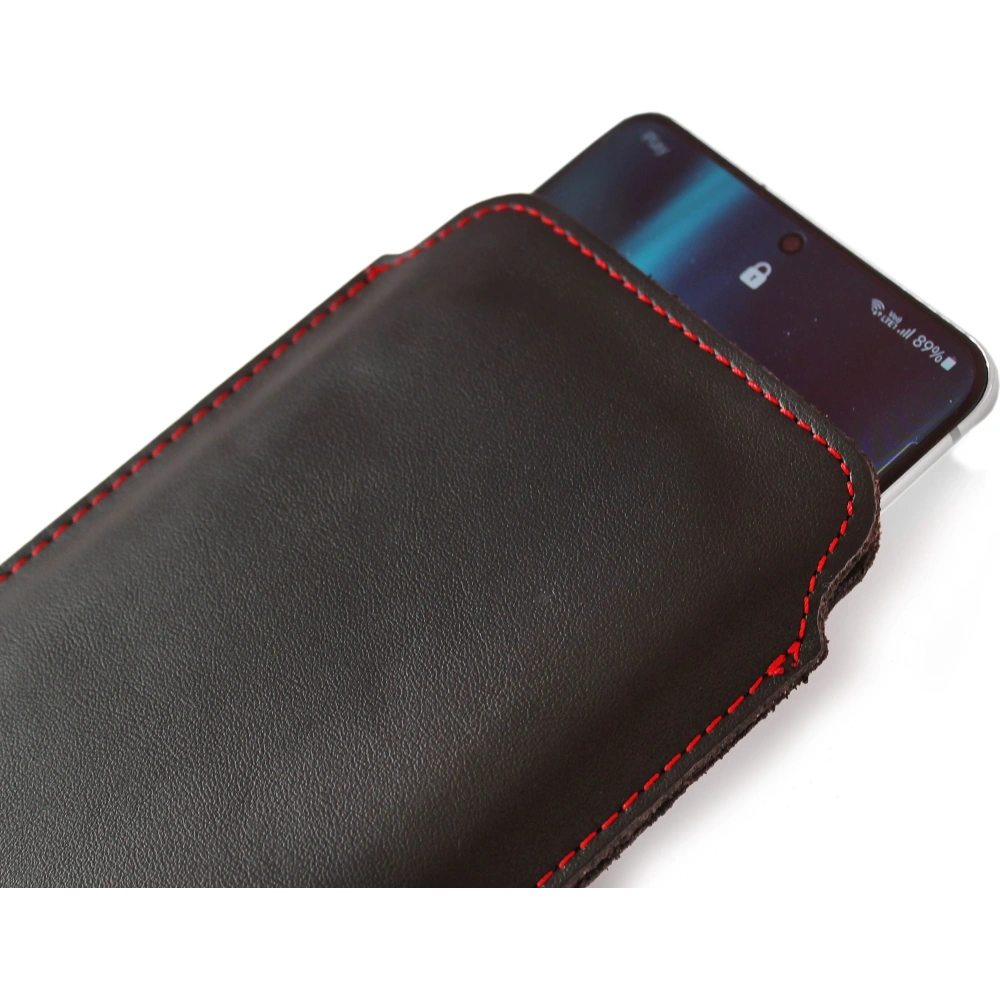 Skórzane etui wsuwane LURESKO LILLA XXXL wsuwka na telefon 6.5' - 6.9' (czarny gładki czerwona nić)