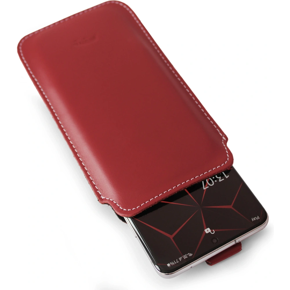 Skórzane etui wsuwane LURESKO LILLA XXXL wsuwka na telefon 6.5' - 6.9' (czerwony gładki biała nić)