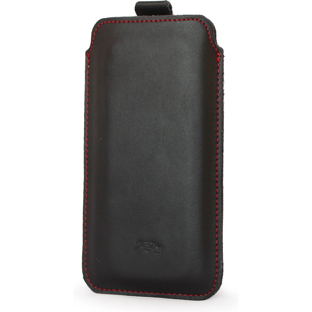 Skórzane etui wsuwane LURESKO LILLA XXXL wsuwka na telefon 6.5' - 6.9' (czarny gładki czerwona nić)