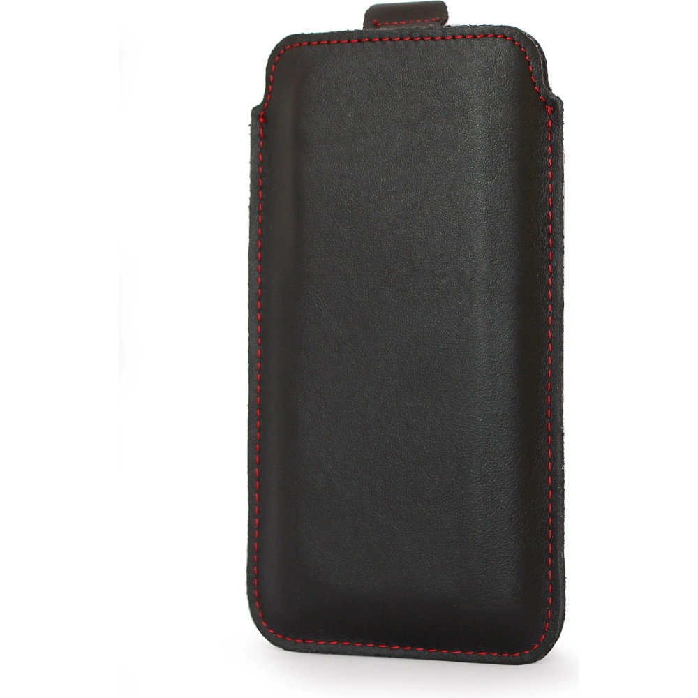 Skórzane etui wsuwane LURESKO LILLA XXXL wsuwka na telefon 6.5' - 6.9' (czarny gładki czerwona nić)
