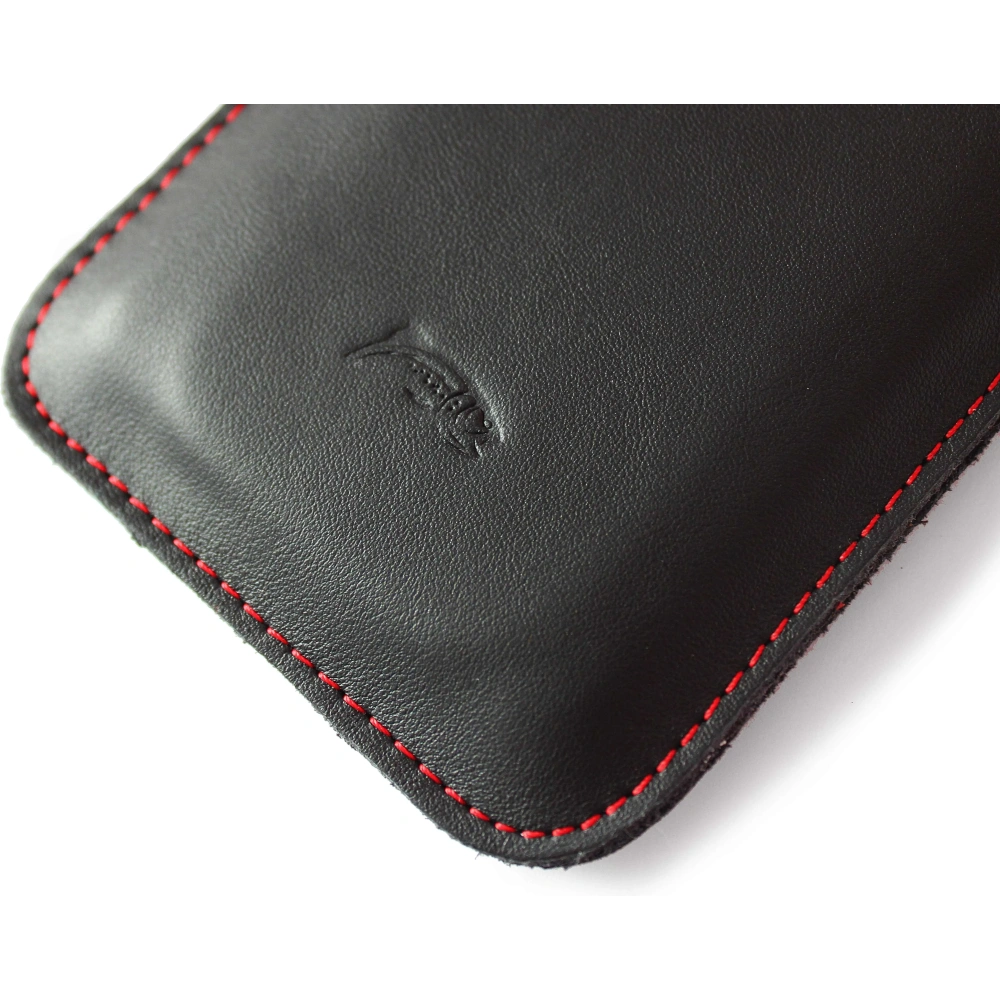 Skórzane etui wsuwane LURESKO LILLA XXXL wsuwka na telefon 6.5' - 6.9' (czarny gładki czerwona nić)