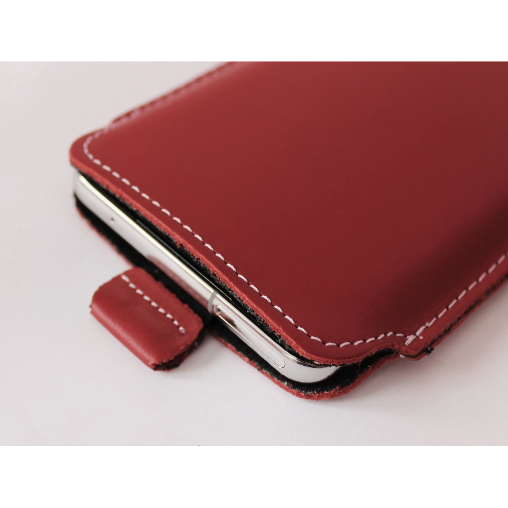 Skórzane etui wsuwane LURESKO LILLA XXXL wsuwka na telefon 6.5' - 6.9' (czerwony gładki biała nić)