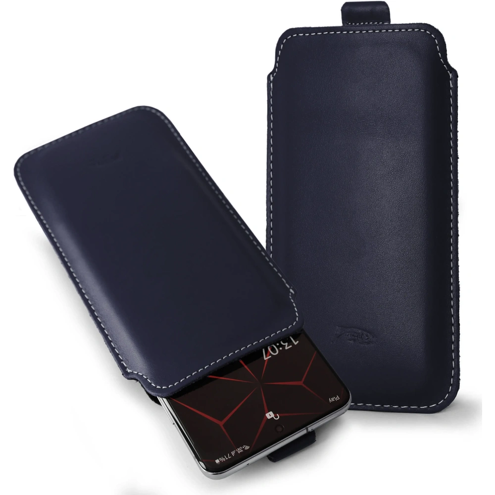 Skórzane etui wsuwane LURESKO LILLA XXXL wsuwka na telefon 6.5' - 6.9' (niebieski gładki biała nić)