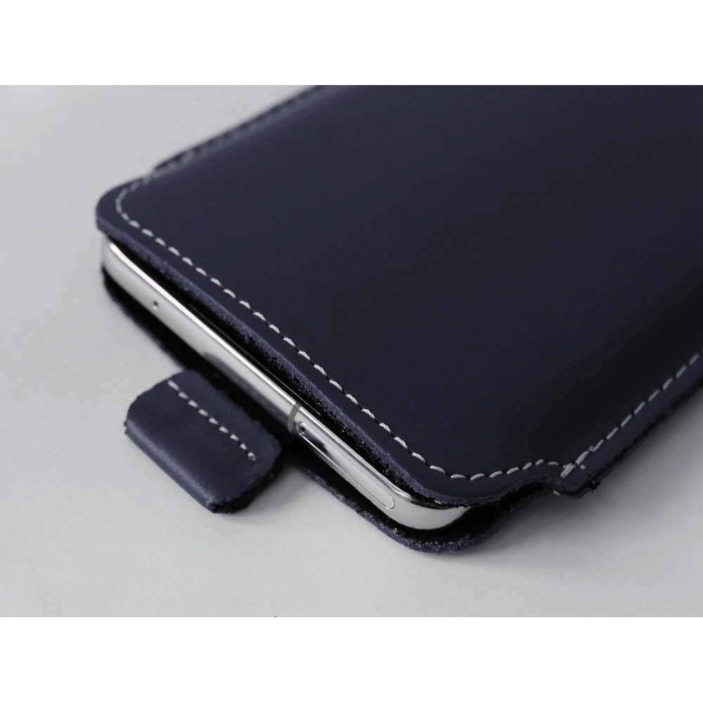 Skórzane etui wsuwane LURESKO LILLA XXXL wsuwka na telefon 6.5' - 6.9' (niebieski gładki biała nić)