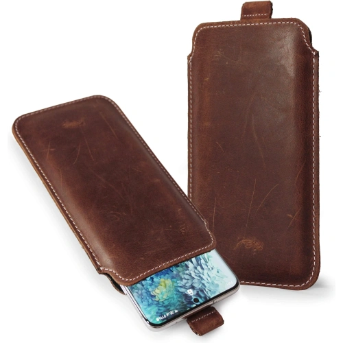 Buy LURESKO LILLA 4XL leather slip case slip-in for a phone up to 7 inches, leather cover (vintage brown with white thread) - LUR41 - {ean13} - Home Screen Store Europe