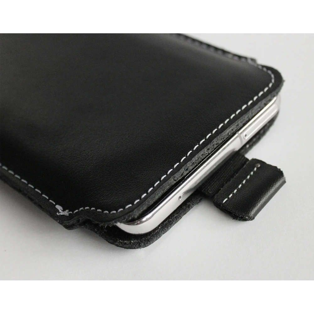 Skórzane etui wsuwane LURESKO LILLA 4XL wsuwka na telefon do 7' cali pokrowiec skórzany (czarny gładki biała nić)