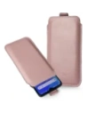LURESKO LILLA 4XL leather slipcase slip-on for phones up to 7 inches, leather cover / phone in protective case (smooth pink with white thread)